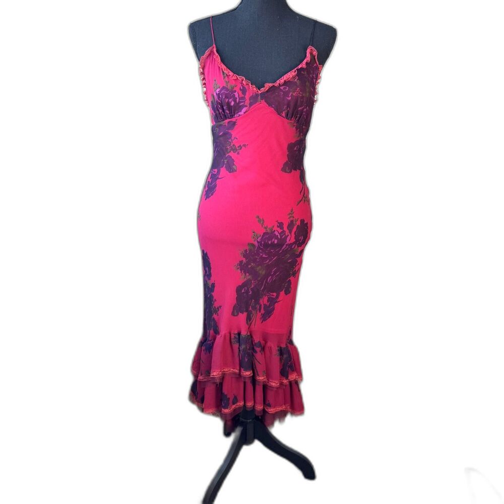 Size 8 Y2K Vintage Betsey Johnson silk floral mermaid dress Whimsigoth 10710